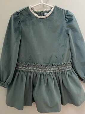 Mayoral Green Velvet Dress with Cream Ruffle Neck